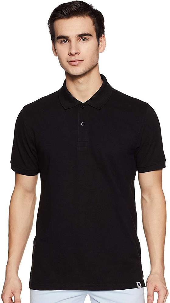 Men Solid Polo Neck Pure Cotton Black T-shirt by U. S. POLO ASSN.