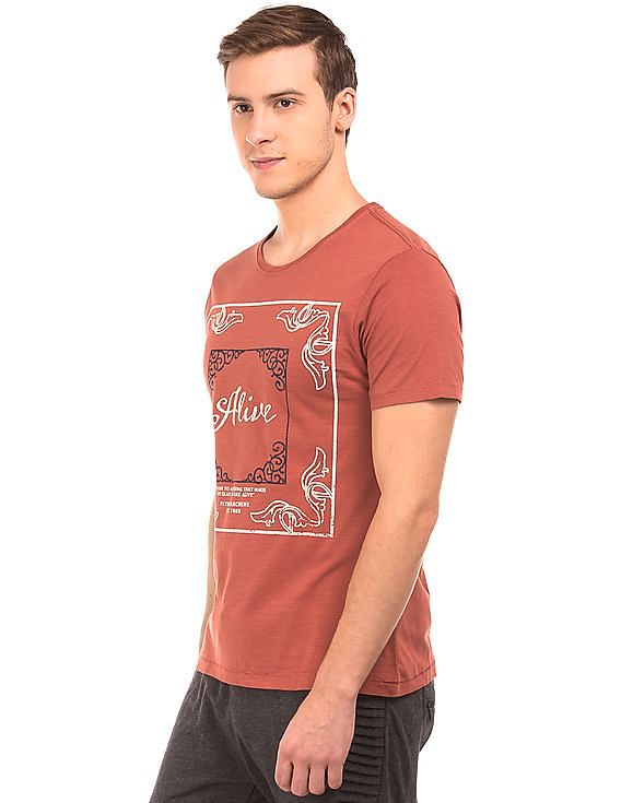 Printed Front Slubbed T-shirt by Flying Machine
