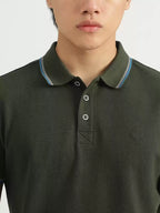 Men Olive Green Polo Collar T-shirt by United Colors of Benetton