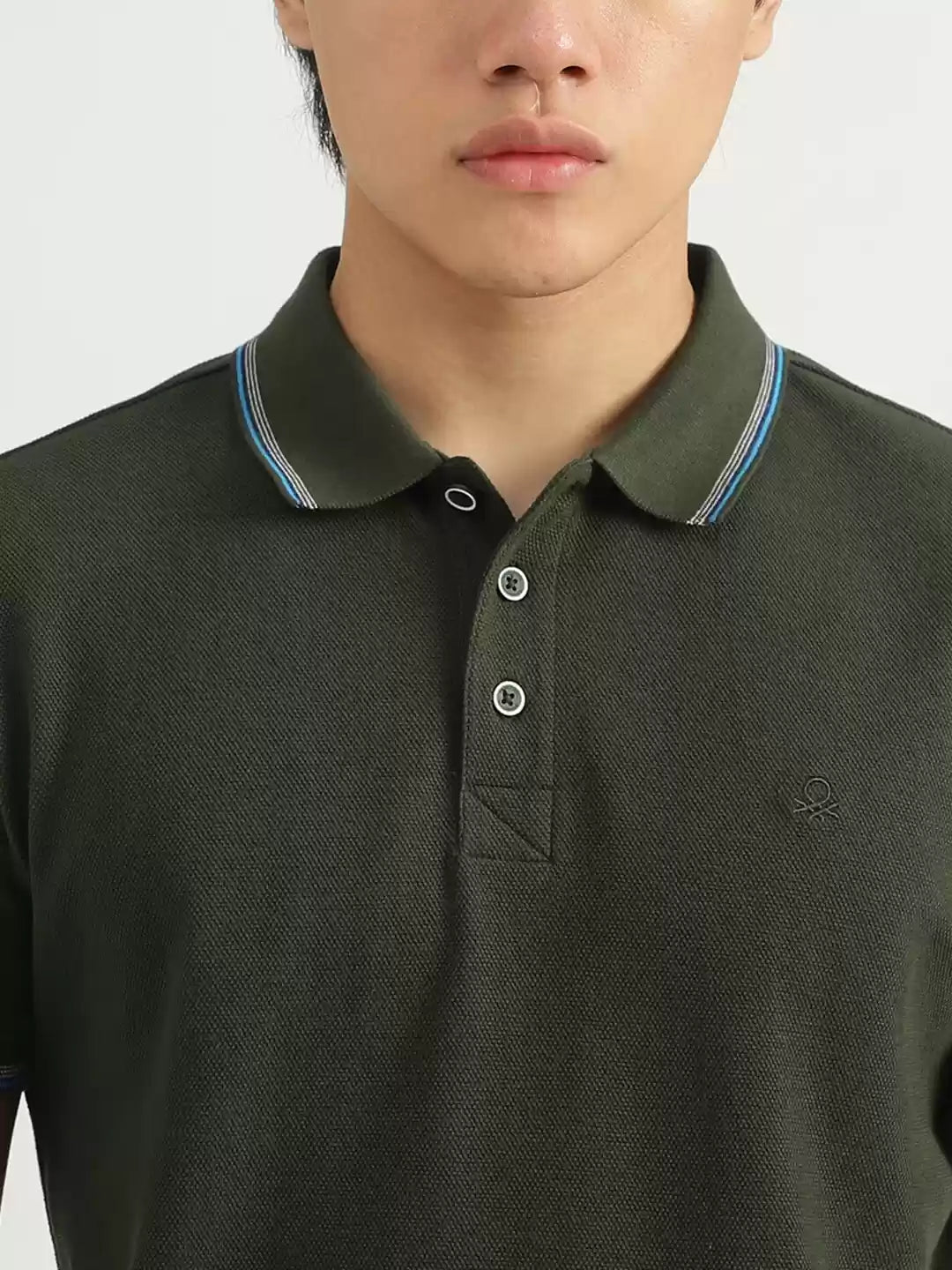 Men Olive Green Polo Collar T-shirt by United Colors of Benetton
