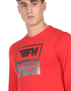 Long Sleeve Brand Print Cotton T-shirt by Flying Machine