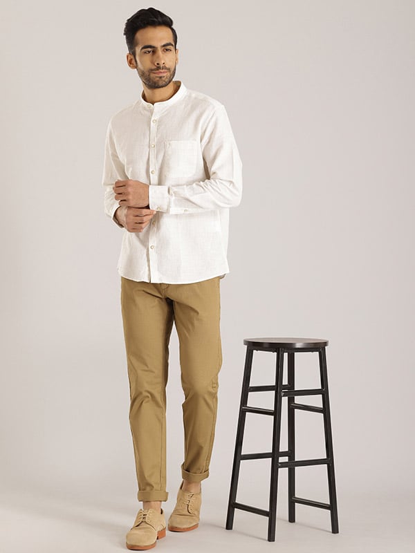 Men Printed Full Sleeve Linen Blend Shirt by Indian Terrain