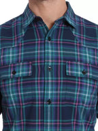 Men Green & Navy Blue Slim Fit checked casual shirts by Only & Son's