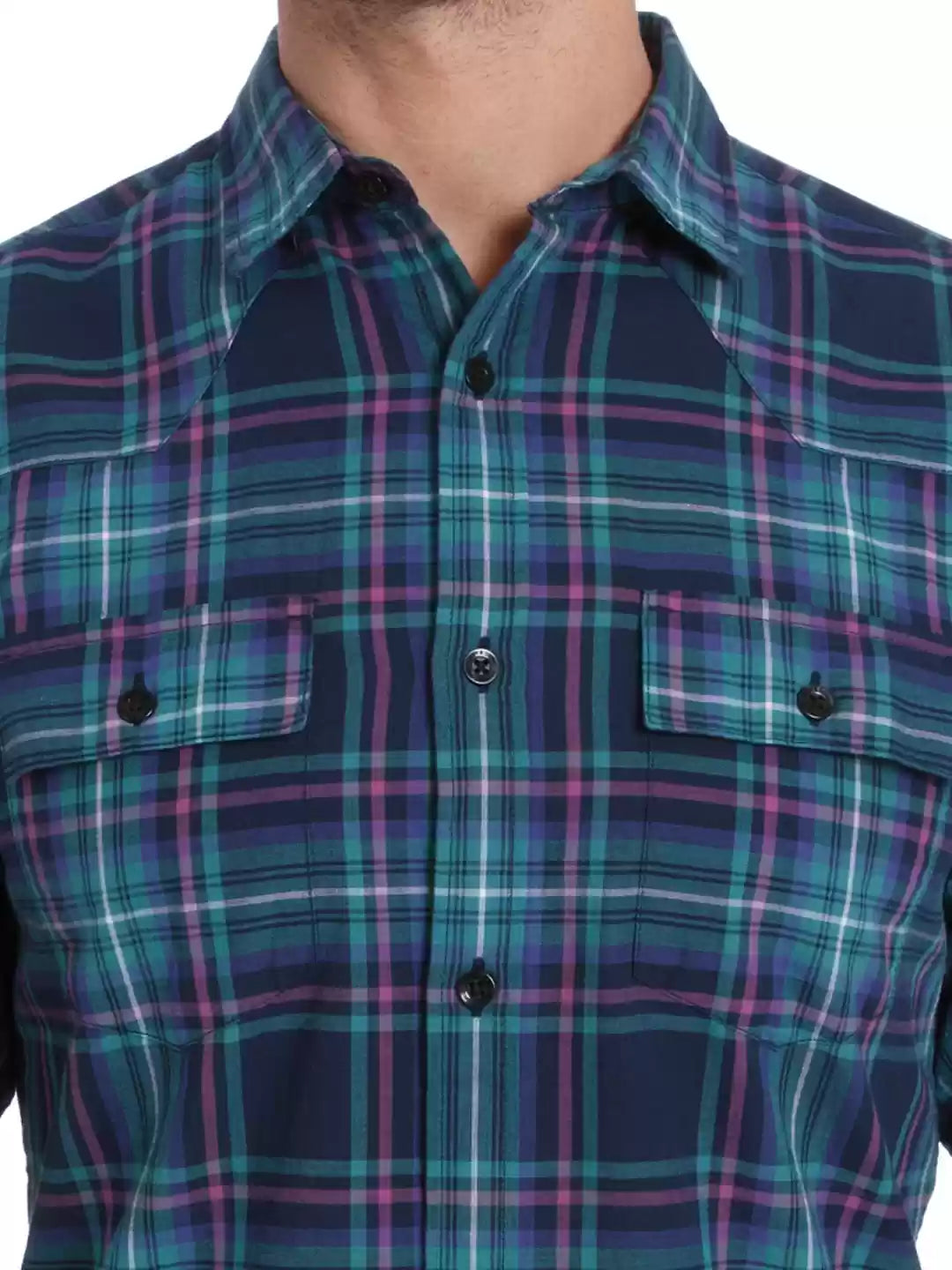 Men Green & Navy Blue Slim Fit checked casual shirts by Only & Son's