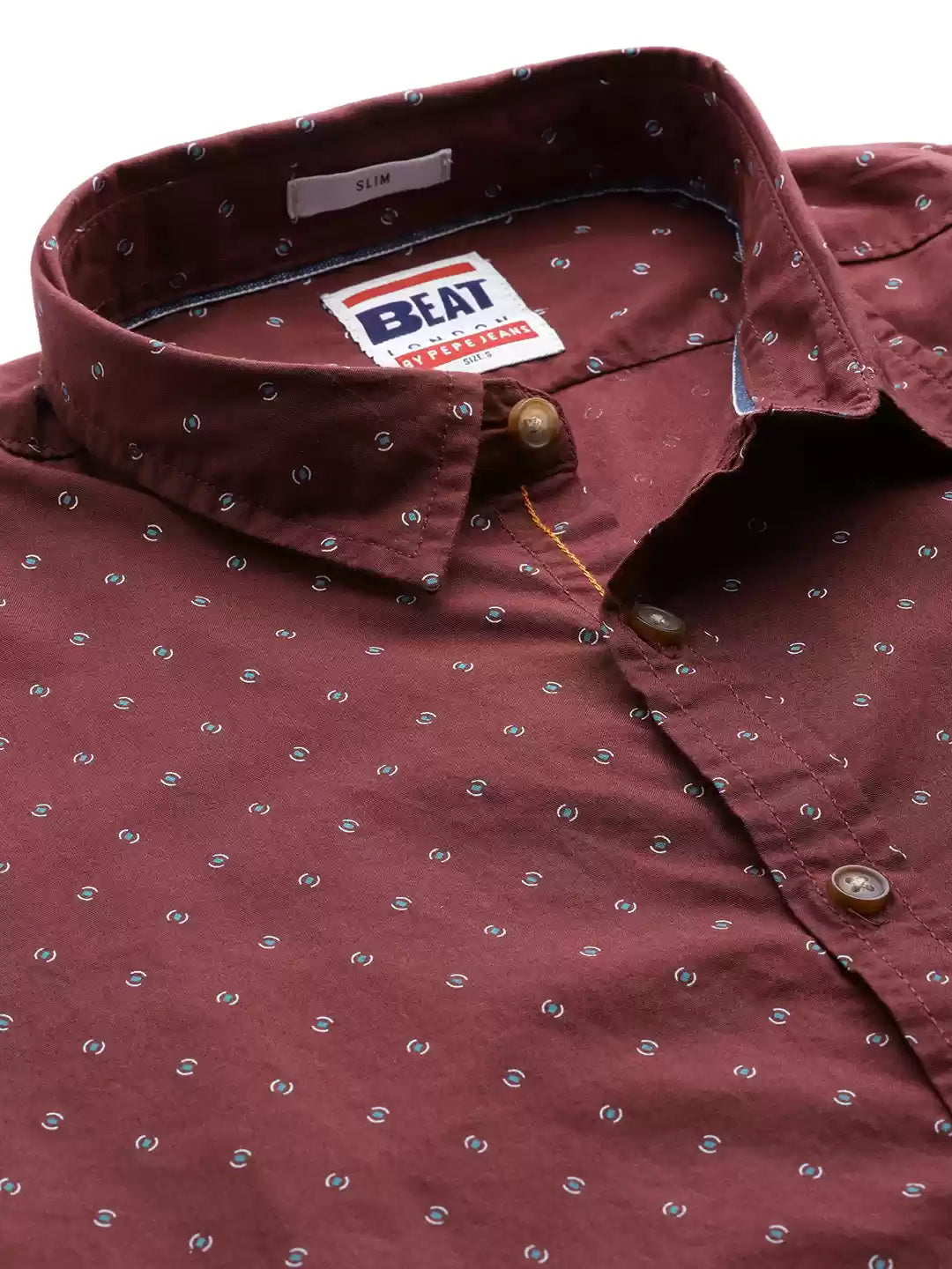 BEAT LONDON by PEPE JEANS Men maroon and white fit pure cotton printed shirt