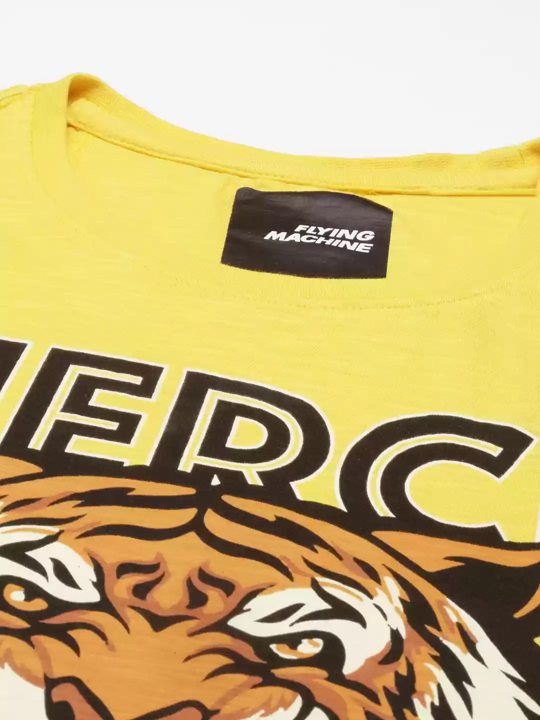 Men Yellow & Black Typography Printed Slim Fit Pure Cotton T-shirt by Flying Machine