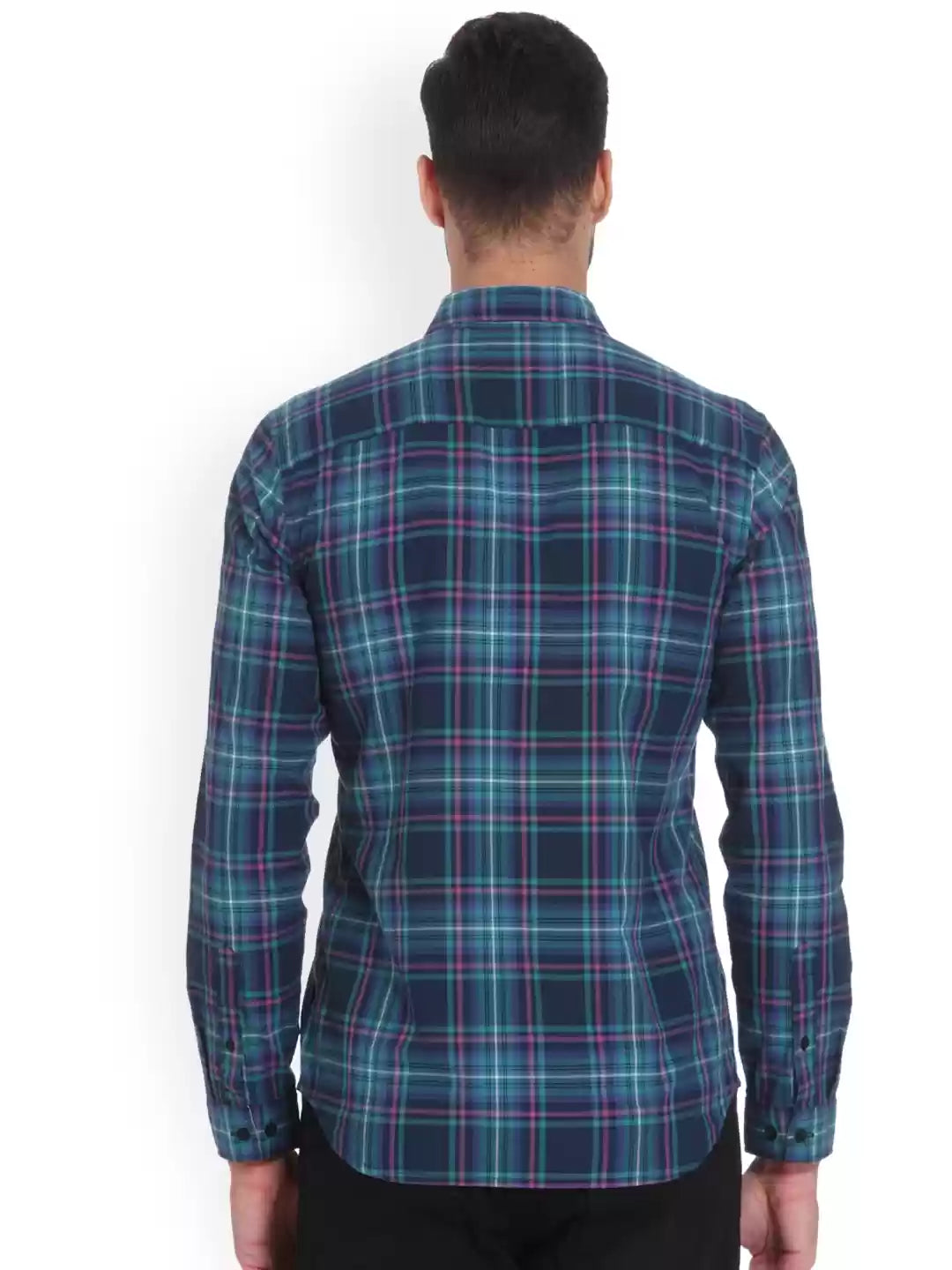 Men Green & Navy Blue Slim Fit checked casual shirts by Only & Son's