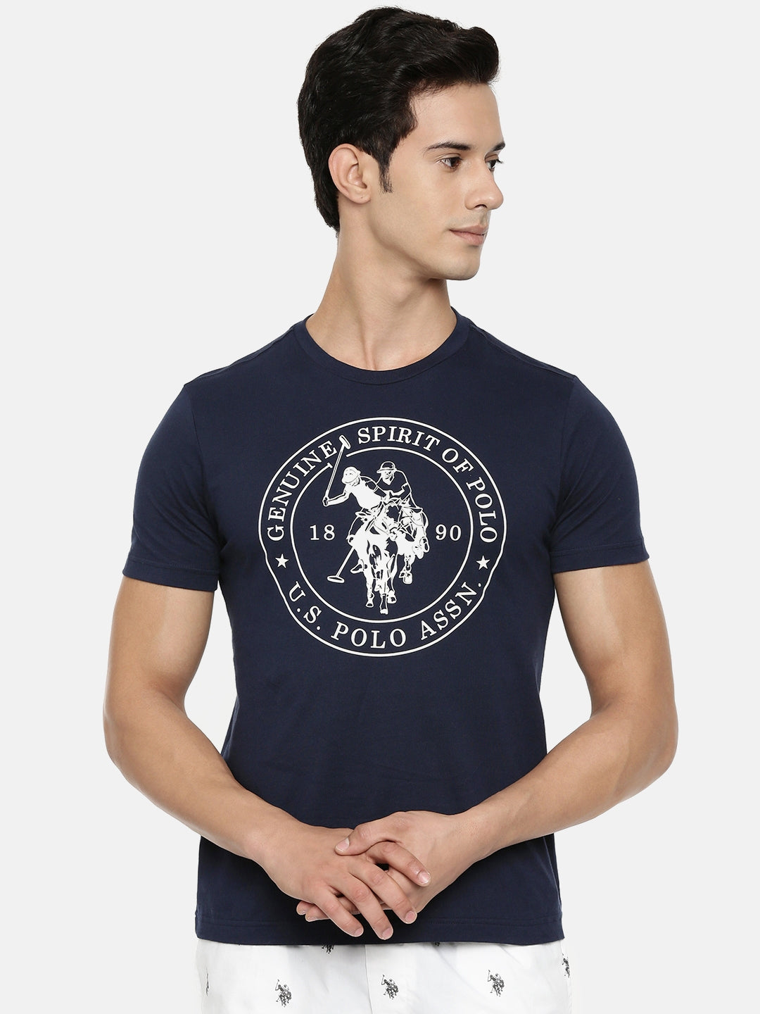 Men Navy Blue & White Printed Round Neck Athleisure T-shirts by U.S.Polo Assn.