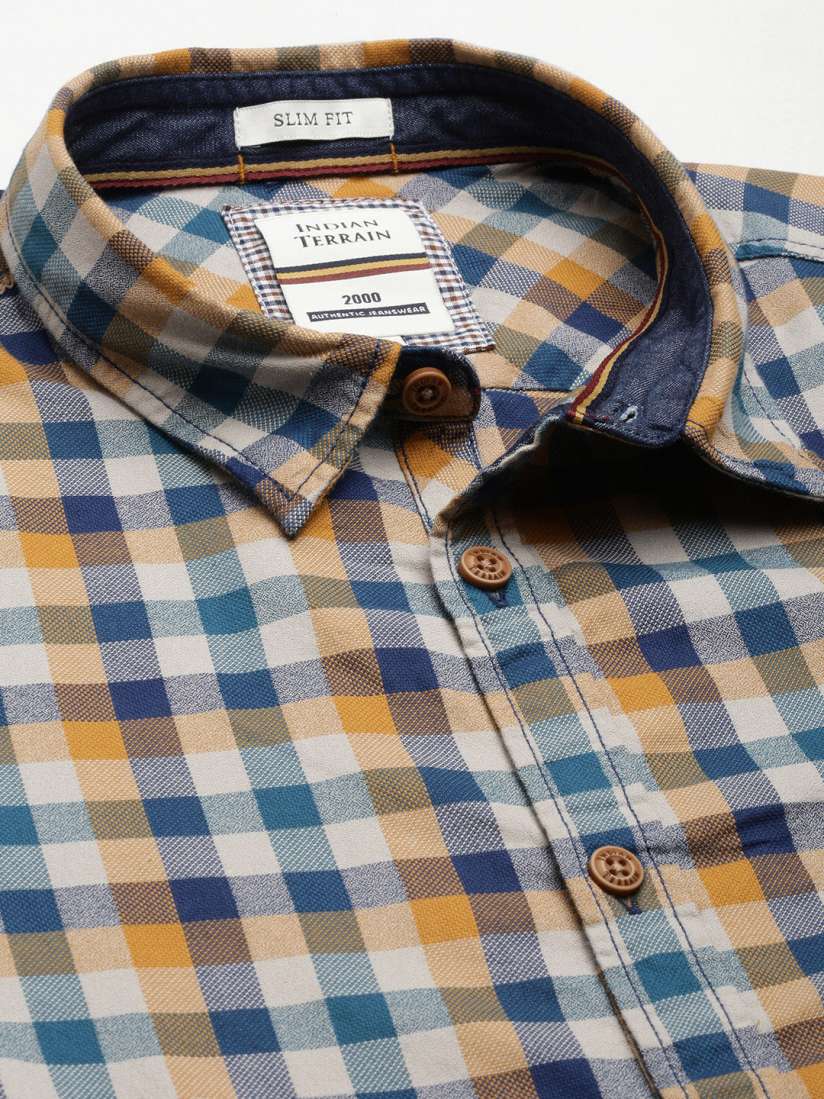 Indian terrain men chiseled slim fit checked cotton shirt