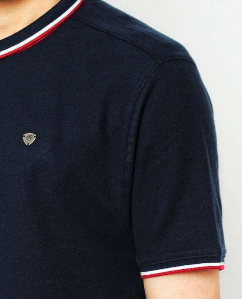 Men Solid Henley Neck Cotton Brand Navy Blue T-shirt by Netplay