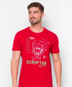 Typographic men slim fit red t-shirt by Spykar