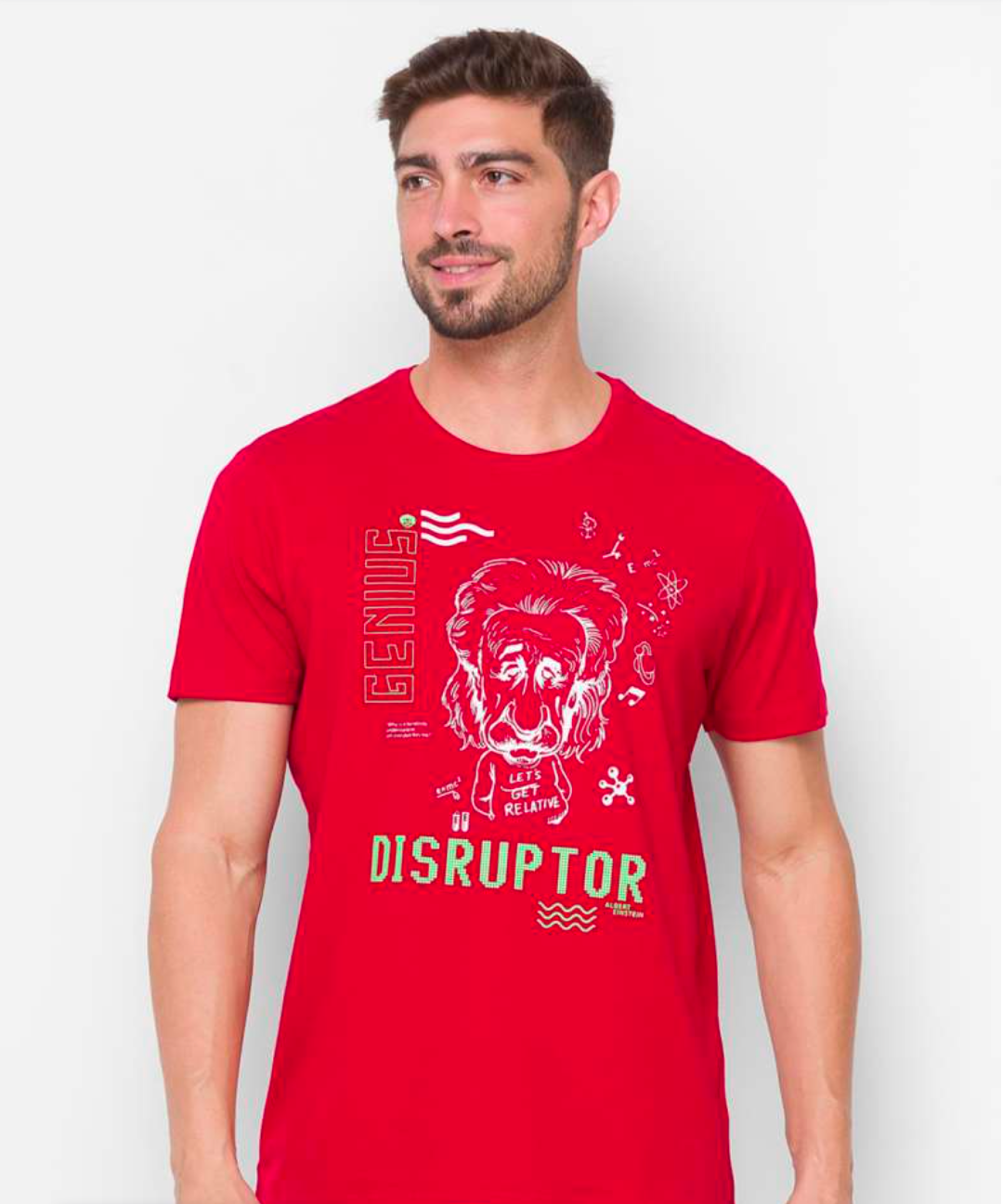 Typographic men slim fit red t-shirt by Spykar