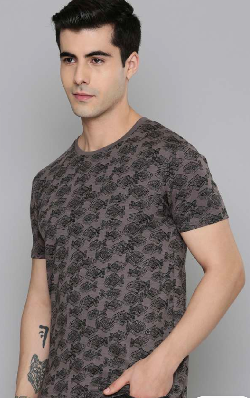FLYING MACHINE black & Grey slim fit T-shirt