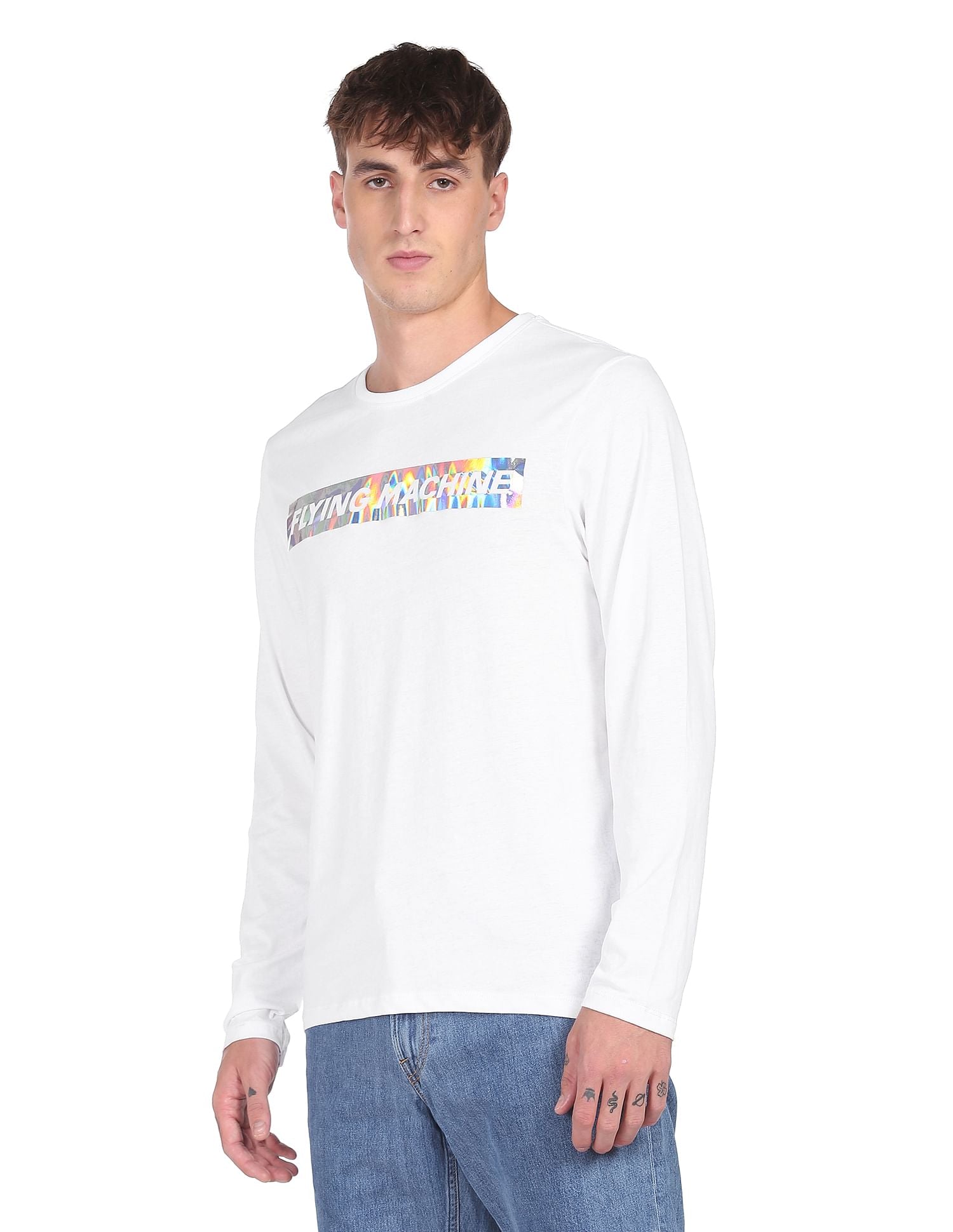 Long Sleeve Brand Print T-shirt by Flying Machine