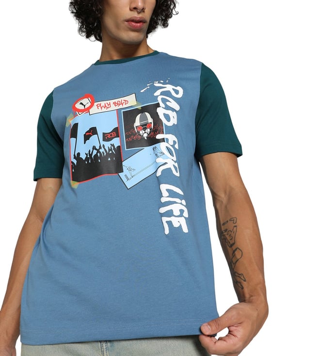 PUMA|RCB Blue Men's Athleisure Printed Regular Fit T-Shirt