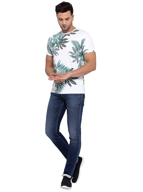 White Round Neck Printed Regular Fit T-Shirt by Pepe Jeans
