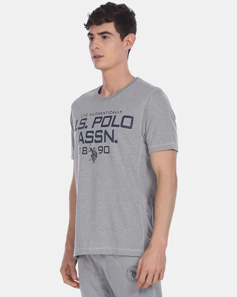 Men Grey Melange Printed Lounge T-shirt by U. S. POLO ASSN.
